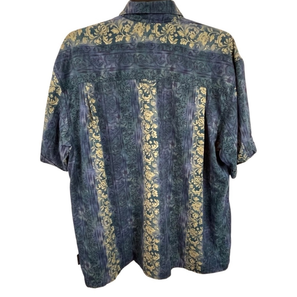 Vintage Floral Stripe Hawaiian Shirt XL Blue Tan - Picture 5 of 10